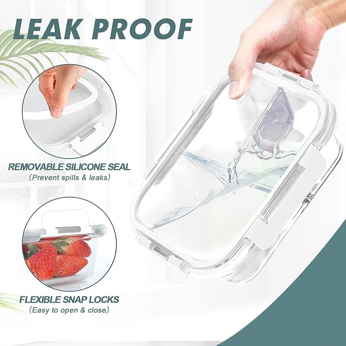KOMUEE Glass Meal Prep Containers 3 Compartments, 5 Pack 36 oz, Glass Food - Image 7