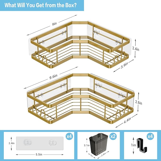 AKTECKE Corner Shower Caddy Organizer Shelf: 2Pack Adhesive Shower Rack - Image 5