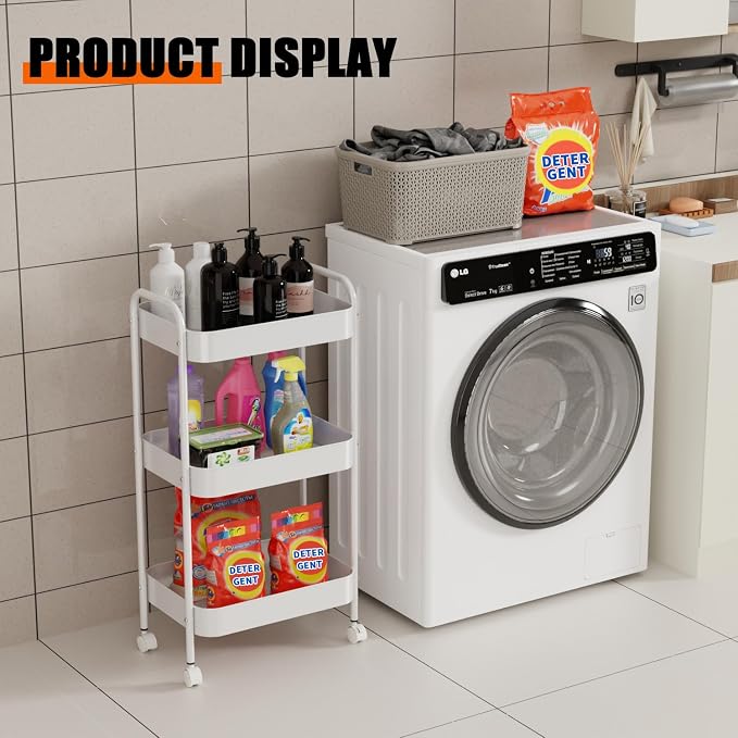 3-Tier Metal Utility Rolling Cart, Living Room, Movable Storage Organizer - Image 2