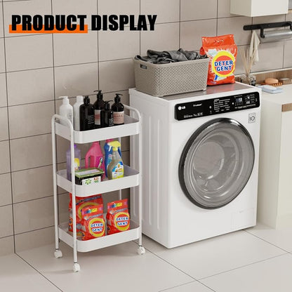 3-Tier Metal Utility Rolling Cart, Living Room, Movable Storage Organizer - Image 2