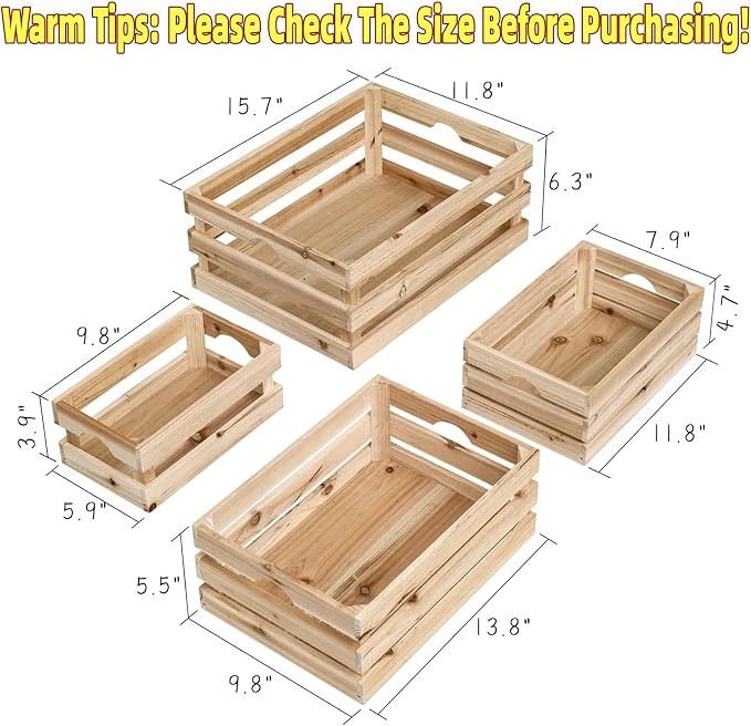 Set of 4 Large Wooden Crates Unfinished Office Storage Crates, Decorative Wood - Image 2