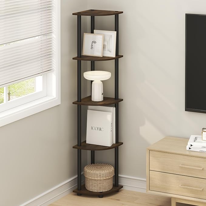 Furinno Turn-N-Tube Corner Shelf, 5-Tier Corner Bookshelf, Open Storage Shelves - Image 2