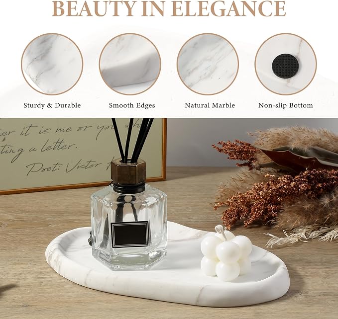 Koville Luxurious Natural White Marble Vanity Tray, Cloud Shape Serving Stone - Image 3