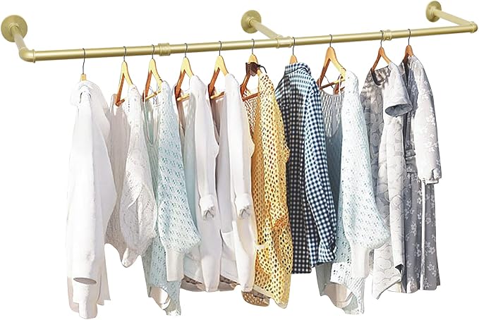 Oroonoko 72inch Gold Wall Mounted Clothes Rack, Industrial Pipe Garment Rack by Oroonoko