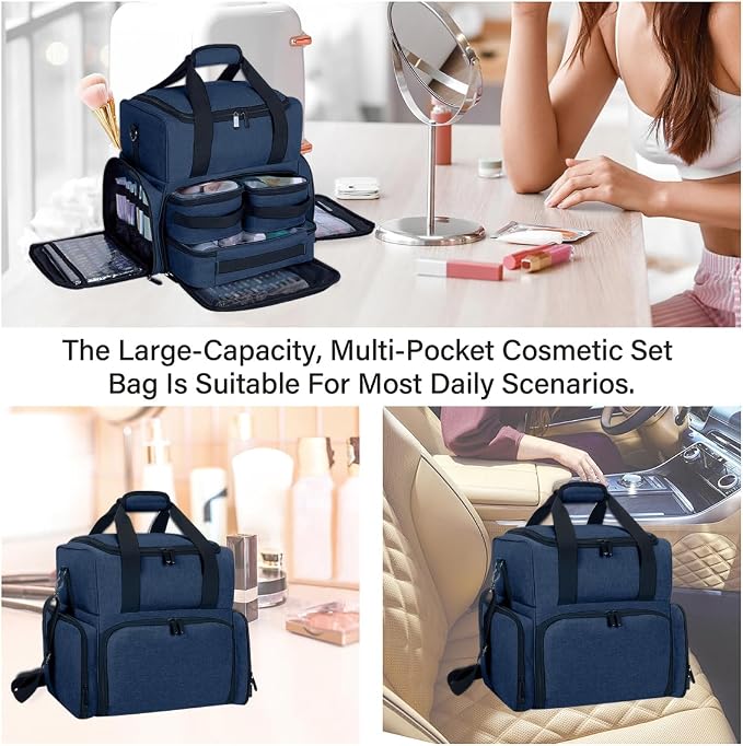 Large Makeup Cosmetic Bag with 3 Removable Case and 2 Removable Dividers Double - Image 6