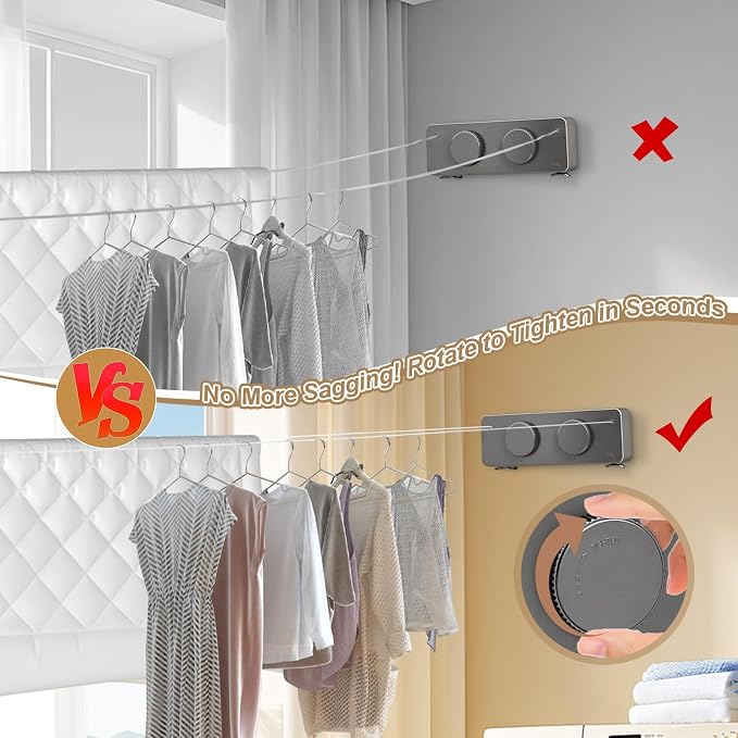 Retractable Clothesline Indoor, Non-Sagging Outdoor Clothes Line Retracting - Image 4
