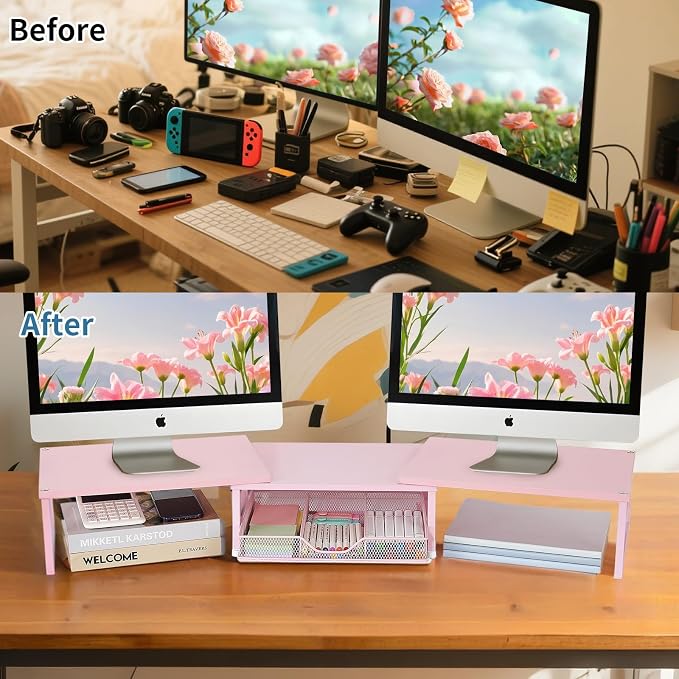 OPNICE Dual Monitor Stand Riser, Desk Organizer - Image 2
