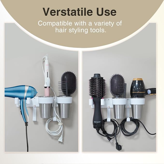 3-in-1 Hair Tool Organzier, Hair Hot Tools Wall Holder, Hair Dryer Curling Iron - Image 6
