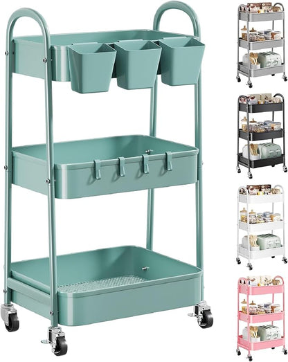 3 Tier Green Metal Rolling Cart by Recximi