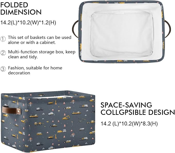 Cute Vehicles Crane Storage Bins Box Foldable Shelf Basket - Image 2