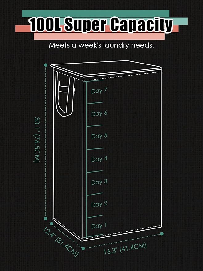 WTREE Laundry Hamper with Lid, Reinforced Sturdy Clothes Hamper with - Image 5