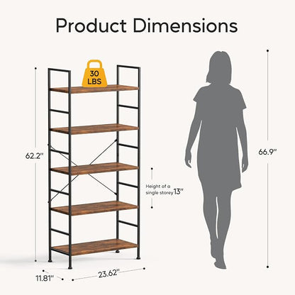 HealSmart 5 Tier Bookshelf, Free Standing Book Shelf Home Office Bookcase Shelf - Image 3
