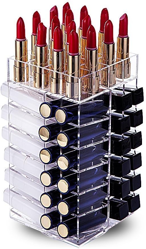 HBlife Lipstick Holder, Acrylic Rotating 64 Lipstick Tower Organizer Spinning by HBlife