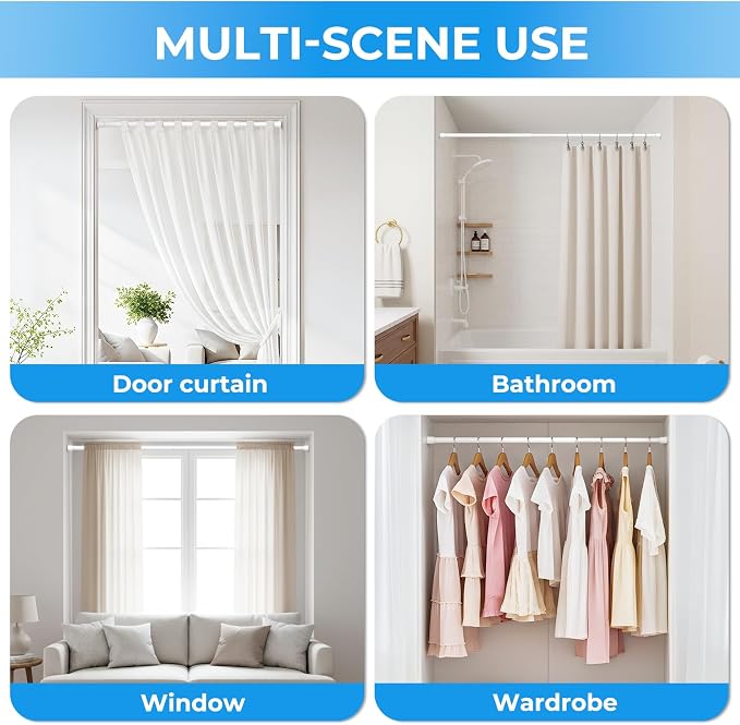 4 Pack Spring Loaded Tension Rod 48-59" Adjustable Curtain Rods No Drill - Image 4