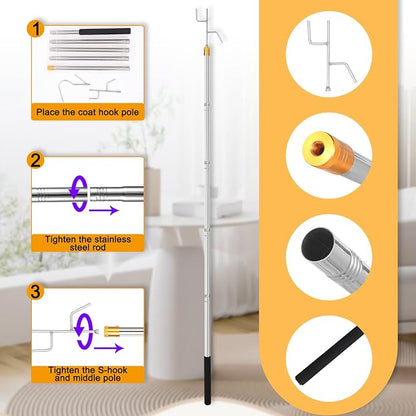 Clothes Hook Pole, 29-71" Adjustable Extension Clothing Hook Pole | Closet Hook - Image 2