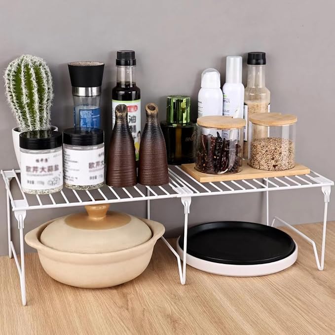 1/2-Piece Set freezer organizer, Stackable Cabinet Organizer Shelves, Foldable - Image 5