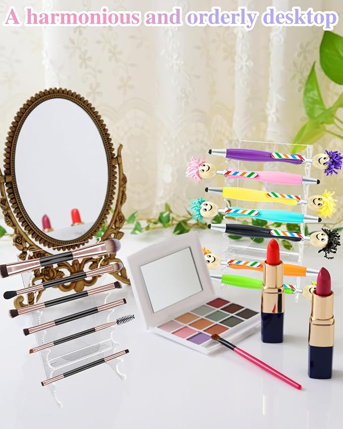 2 Pcs Acrylic Makeup Brush Holder, 16 Tier Unique Clear Paint Brush Drying Rack - Image 7