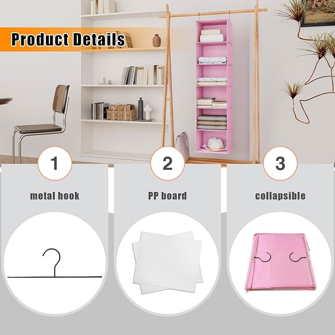 Hanging Closet Organizer, Easy Mount Foldable 6-Shelf Hanging Closet Wardrobe - Image 6