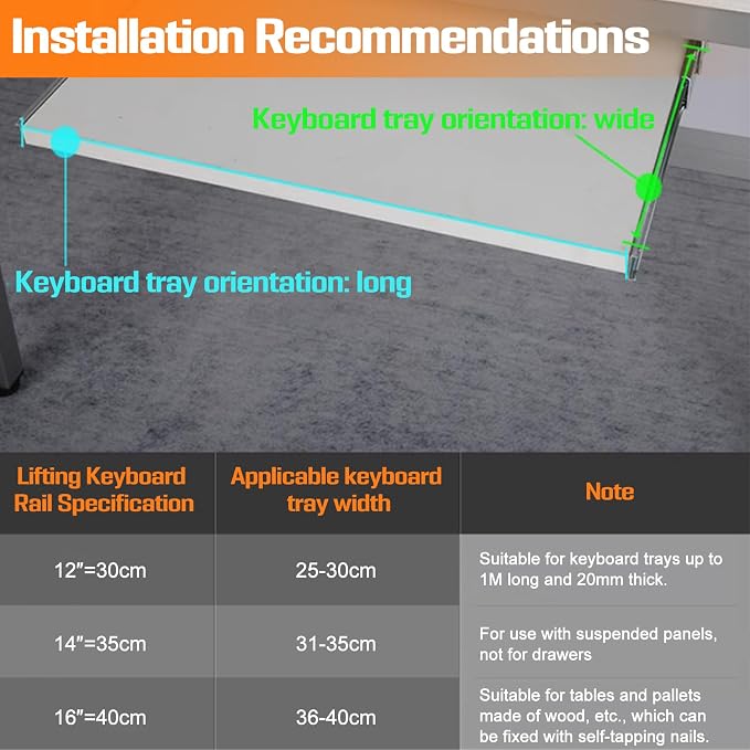 Under Desk Keyboard Tray Pull Out Slide Height Adjustable Slide Out Keyboard - Image 6