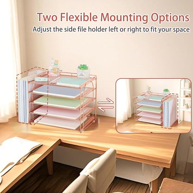 AUPSEN Rose Gold Desk Accessories Organizer, 5-Tier Desktop Paper File Organizer - Image 2
