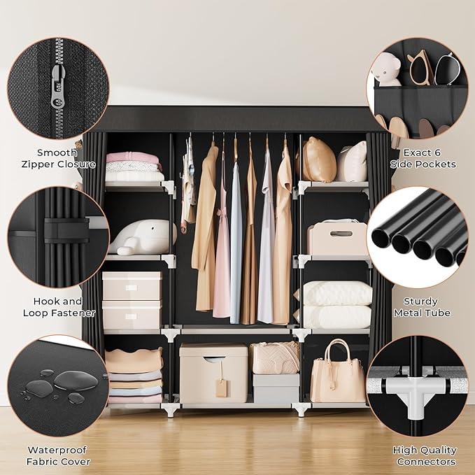 VTRIN Portable Closet Wardrobe for Hanging Clothes 57.3 Inch Large Capacity - Image 5