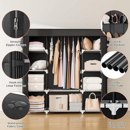 VTRIN Portable Closet Wardrobe for Hanging Clothes 57.3 Inch Large Capacity - Image 5