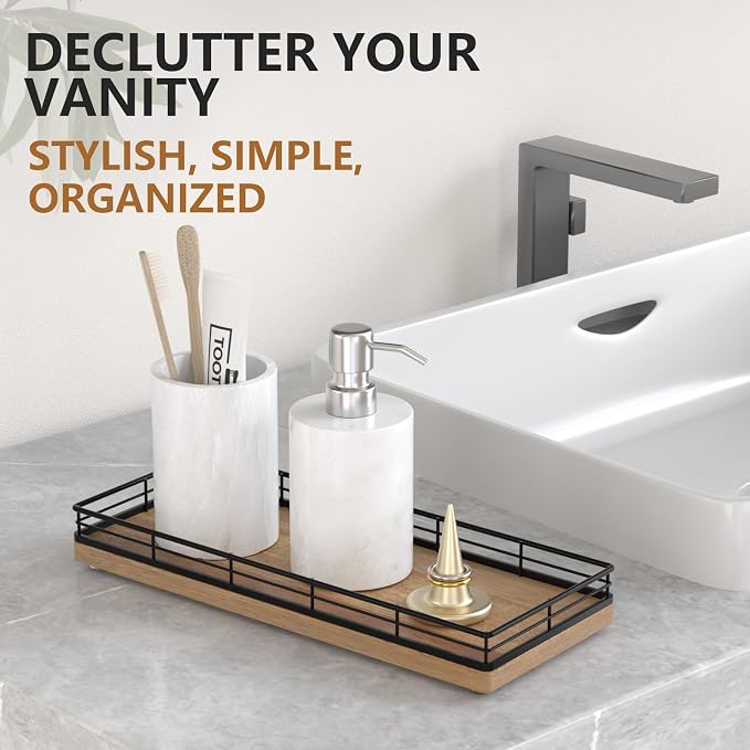 Bathroom Tray for Counter Top Organizer – Acacia Wood Vanity Tray - Image 3