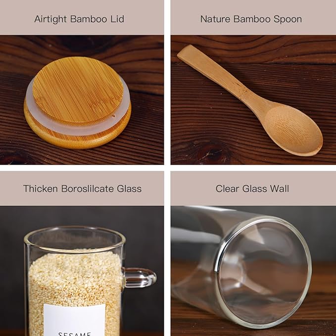 8 Pcs Glass Containers with Bamboo Lids and Spoons - 10 oz Sugar Container with - Image 6