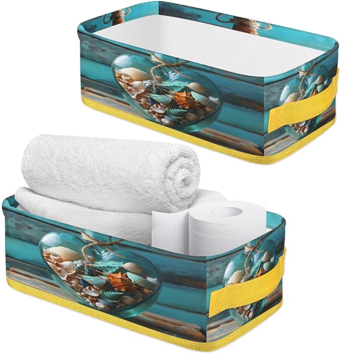 Love Wish Bottle Wooden Board Bathroom Storage Basket, Foldable - Image 3
