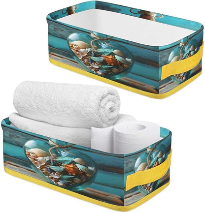 Love Wish Bottle Wooden Board Bathroom Storage Basket, Foldable - Image 3