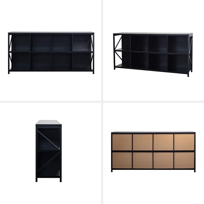 otlectics 2-Tier Bookcase with 8 Cubes, 63 Inch Industrial Horizontal Bookshelf - Image 6