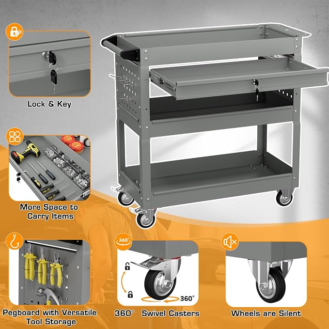 3 Tier Tool Cart on Wheels - Image 5