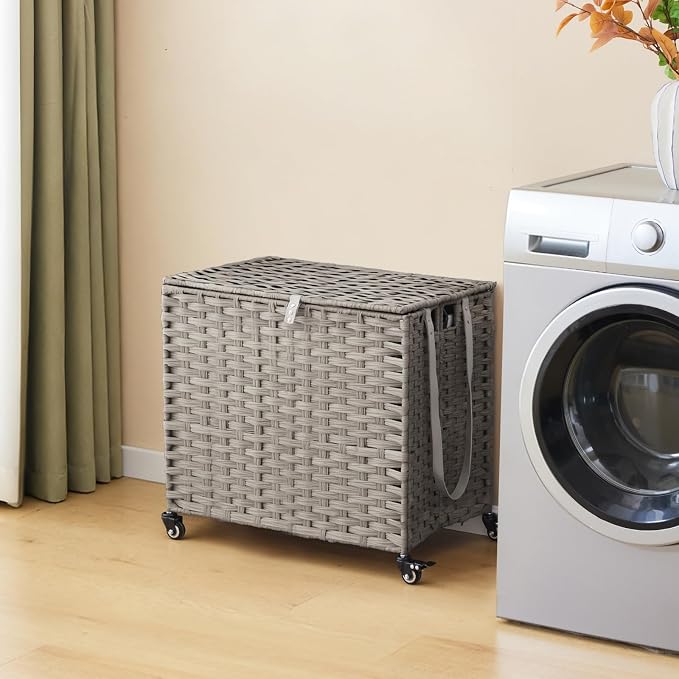Laundry Hamper with Wheels, 34.3 Gallon Rolling Laundry Basket with Lid - Image 2