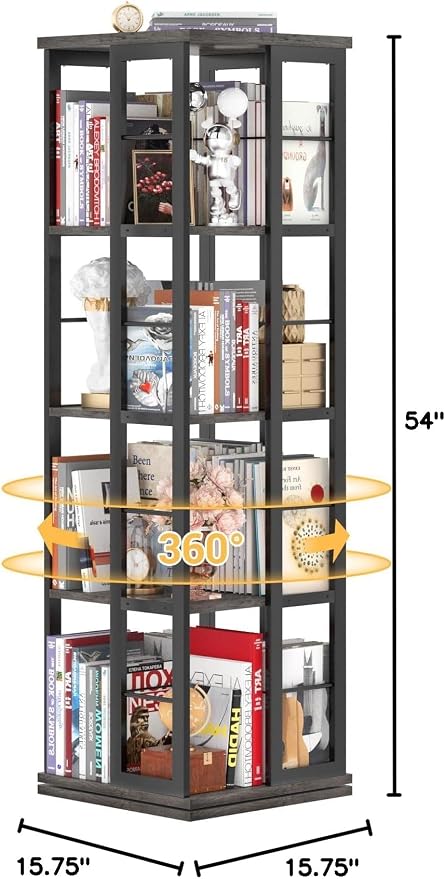 Aheaplus Rotating Bookshelf, 4-Tier Corner Bookshelf, 360 Display Wood Spinning - Image 3