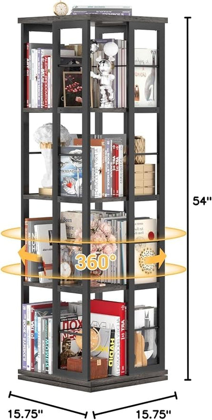 Aheaplus Rotating Bookshelf, 4-Tier Corner Bookshelf, 360 Display Wood Spinning - Image 3