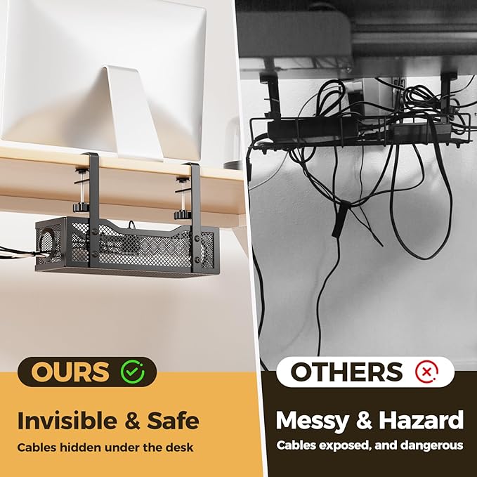 Under Desk Cable Management Tray Black, Cinati Wire Organizers No Drill - Image 3