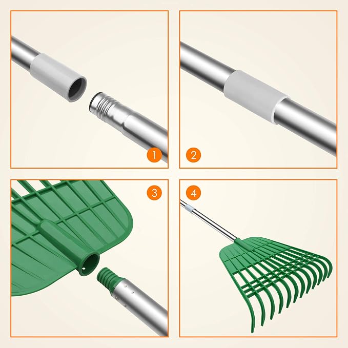 Gardzen 12 Tines Gardening Leaf Rake, Lightweight Steel Handle, Detachable - Image 4