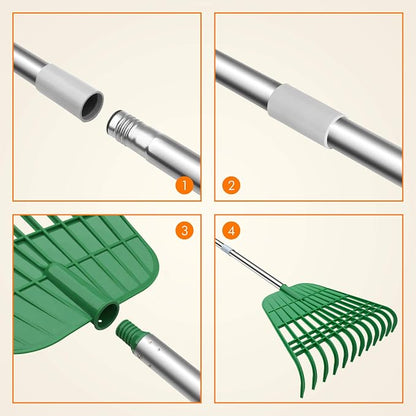 Gardzen 12 Tines Gardening Leaf Rake, Lightweight Steel Handle, Detachable - Image 4