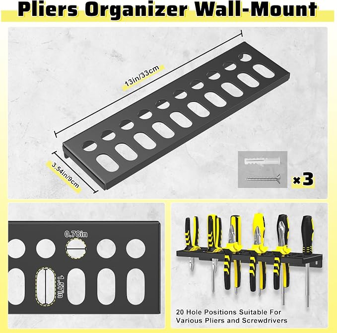 Wall Mount Screwdriver Organizer, Pliers Holder, Hammer Rack, Metal Storage - Image 4