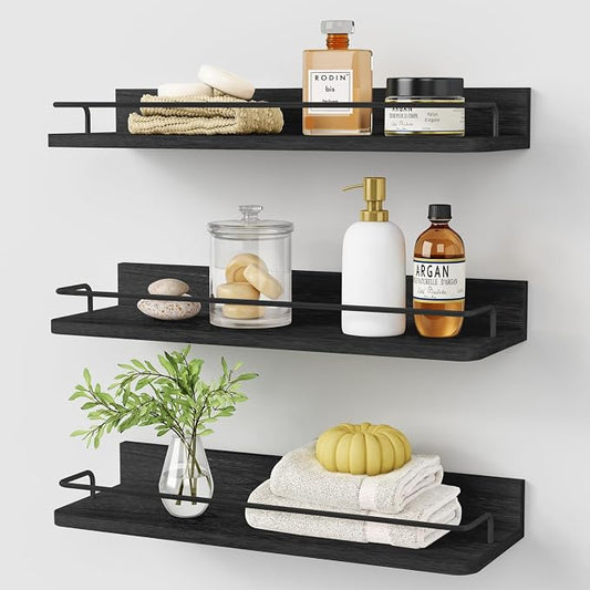 Forbena Black Floating Shelves for Wall, Bahtroom Wall Shelves Over Toilet by Forbena