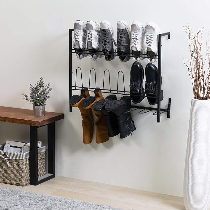 MyGift Premium Black Metal Hanging Wall Shoe Rack - Image 3