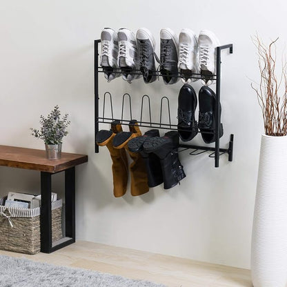 MyGift Premium Black Metal Hanging Wall Shoe Rack - Image 3