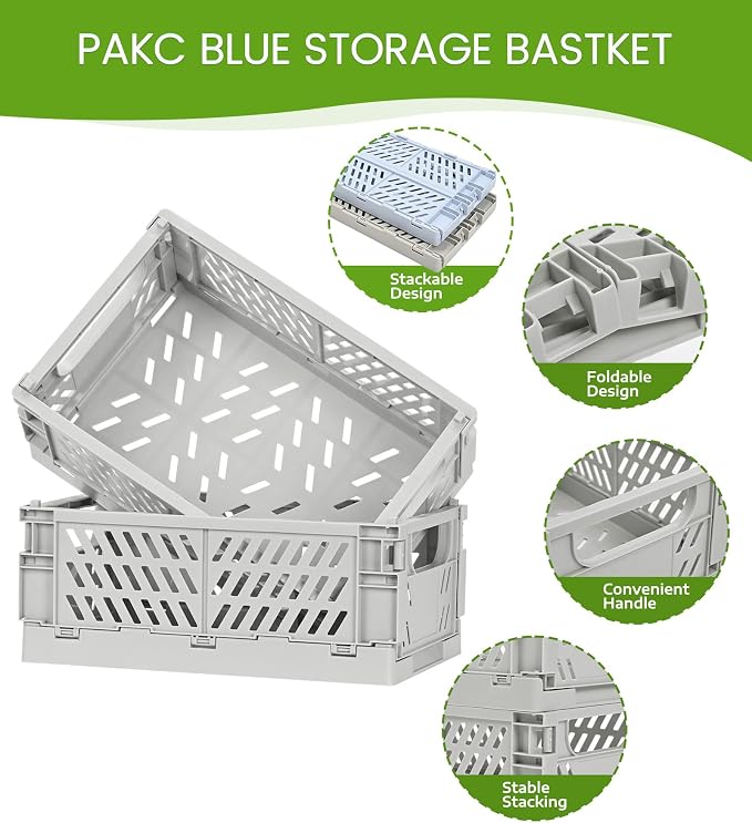 2-Pack Small Pastel Plastic Storage Baskets, Collapsible Crates - Image 2