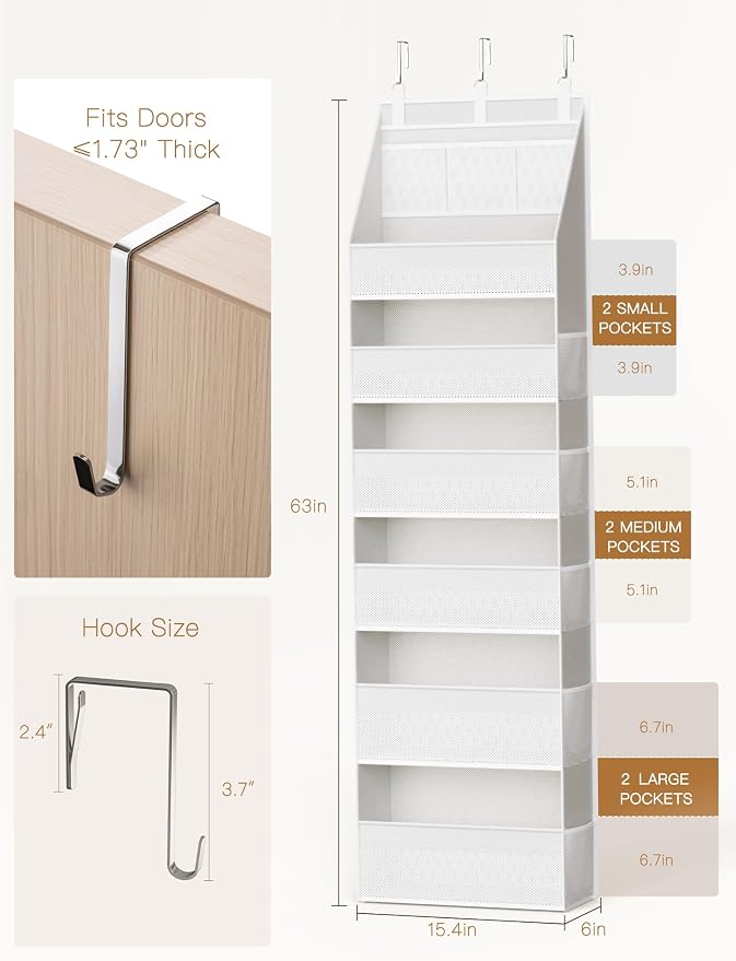 Criusia Over the Door Organizer, Heavy-Duty 6-Shelf Hanging Storage - Image 6