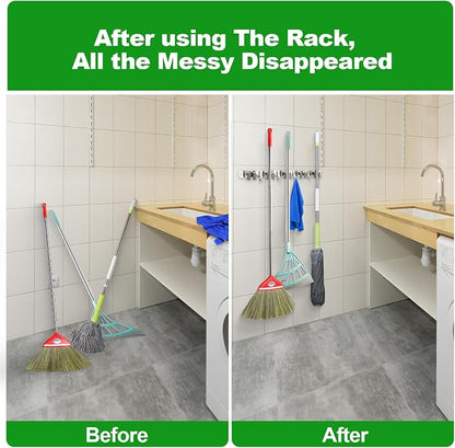 voze 5 Racks and 4 Hooks Mop and Broom Holder Wall Mount, Self Adhesive Heavy - Image 4