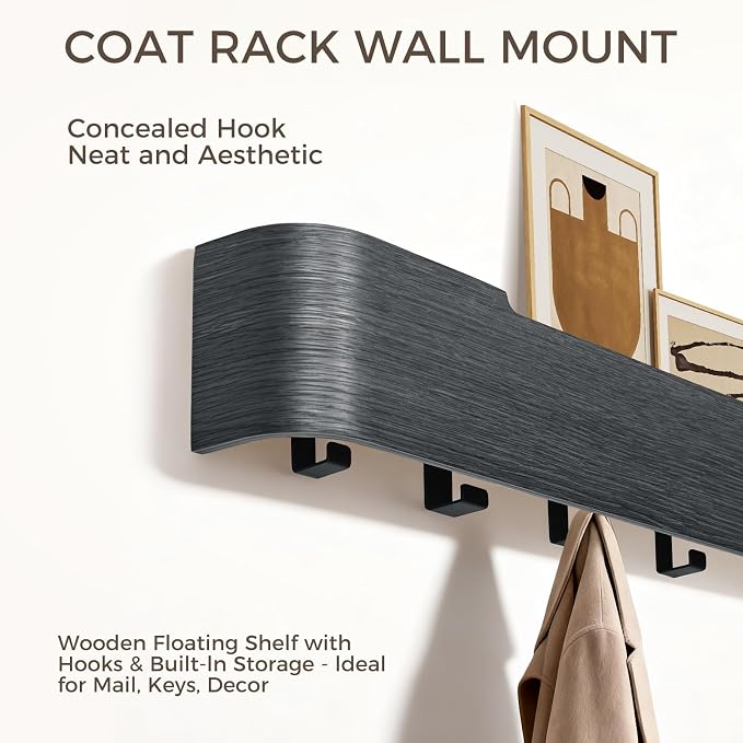 Wall Coat Rack Floating Shelves Modern Coat Rack Wall Mount - Image 4
