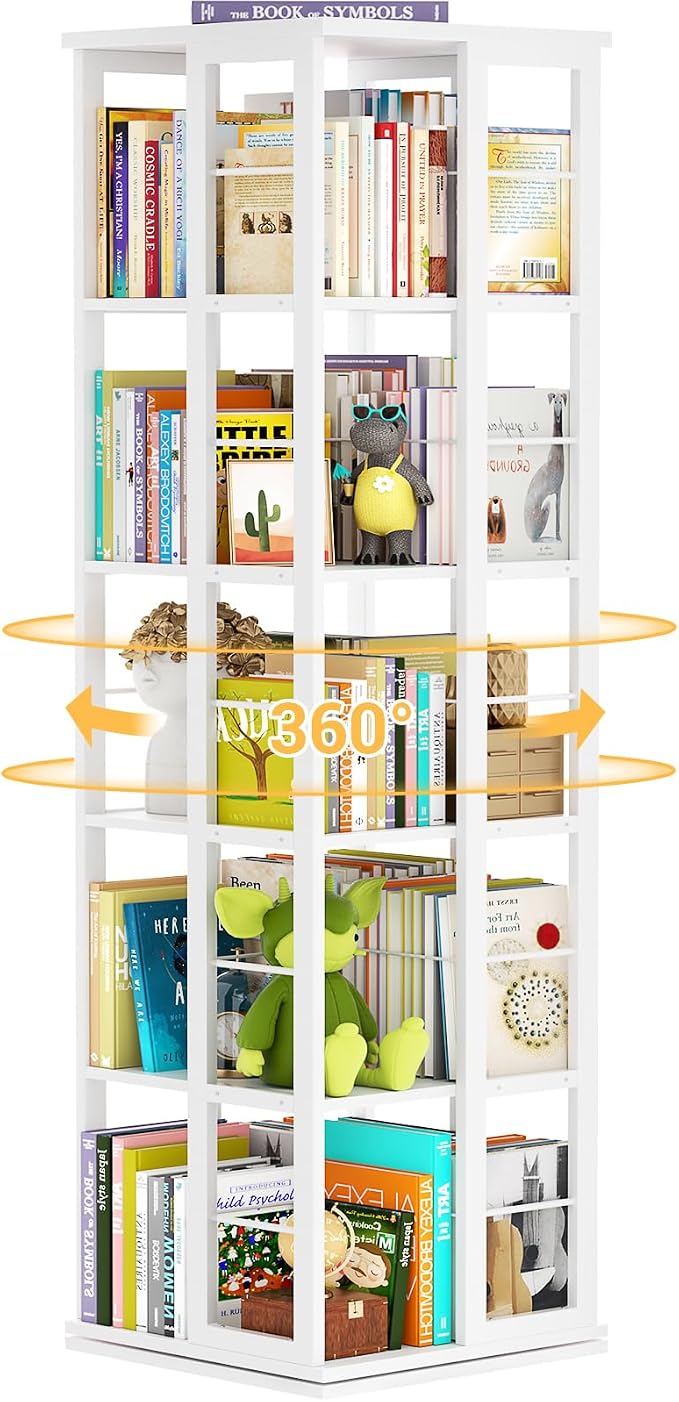 Aheaplus Rotating Bookshelf, Corner Bookcase, 360 Display Wood Spinning by Aheaplus