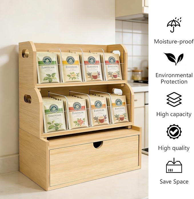 3-Layer Stackable Bamboo Tea Bag Organizer - Image 7