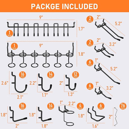 INCLY 176PCS Extra Thick Pegboard Hooks, 1/4" Heavy Duty Black Metal Peg Board - Image 4