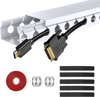 Updated White Cable Raceway Kit, 77 inch Open Slot Wire Covers by ENONCI